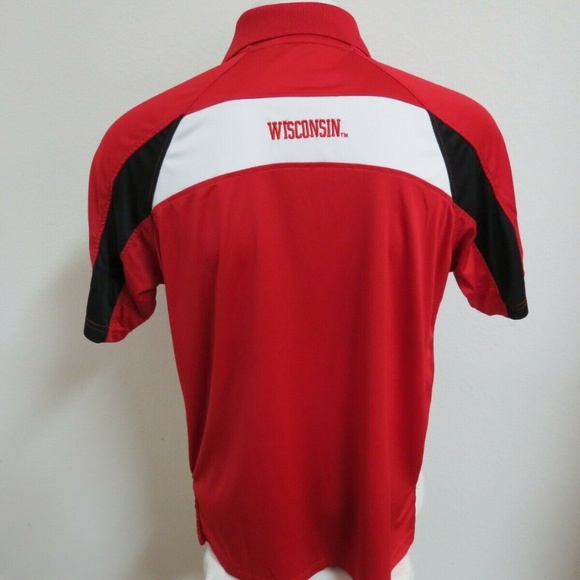 Sz M Red Wisconsin Badgers Mens Polyester #EE Golf Polo Shirt - Picture 2 of 6